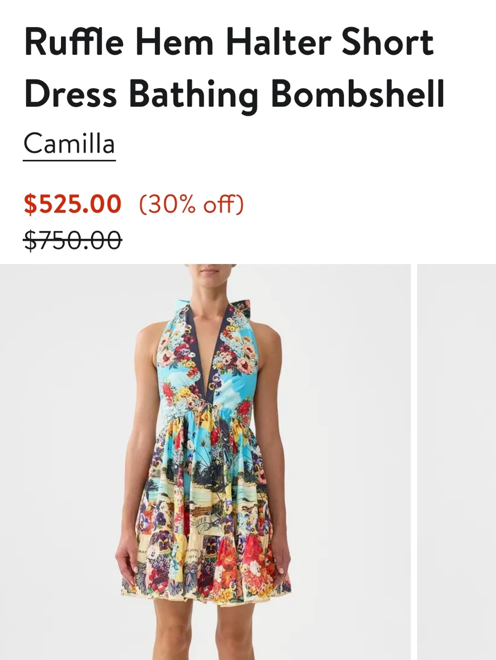 Camila Bathing Bombshell Halter Dress w/ Ruffle Hem, Organic Cotton, Embellished